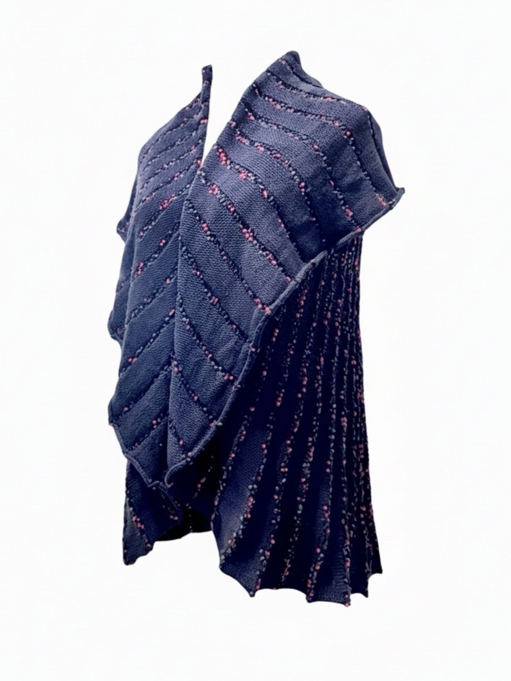 Angel Apparel Women's Geometric Poncho Shawl-Style Sweater. Navy, Pink. Medium